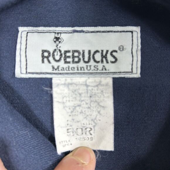 Vintage Roebucks Coverall Mens 50R Collared Snap Button Zip Pocket USA Blue - Picture 9 of 16
